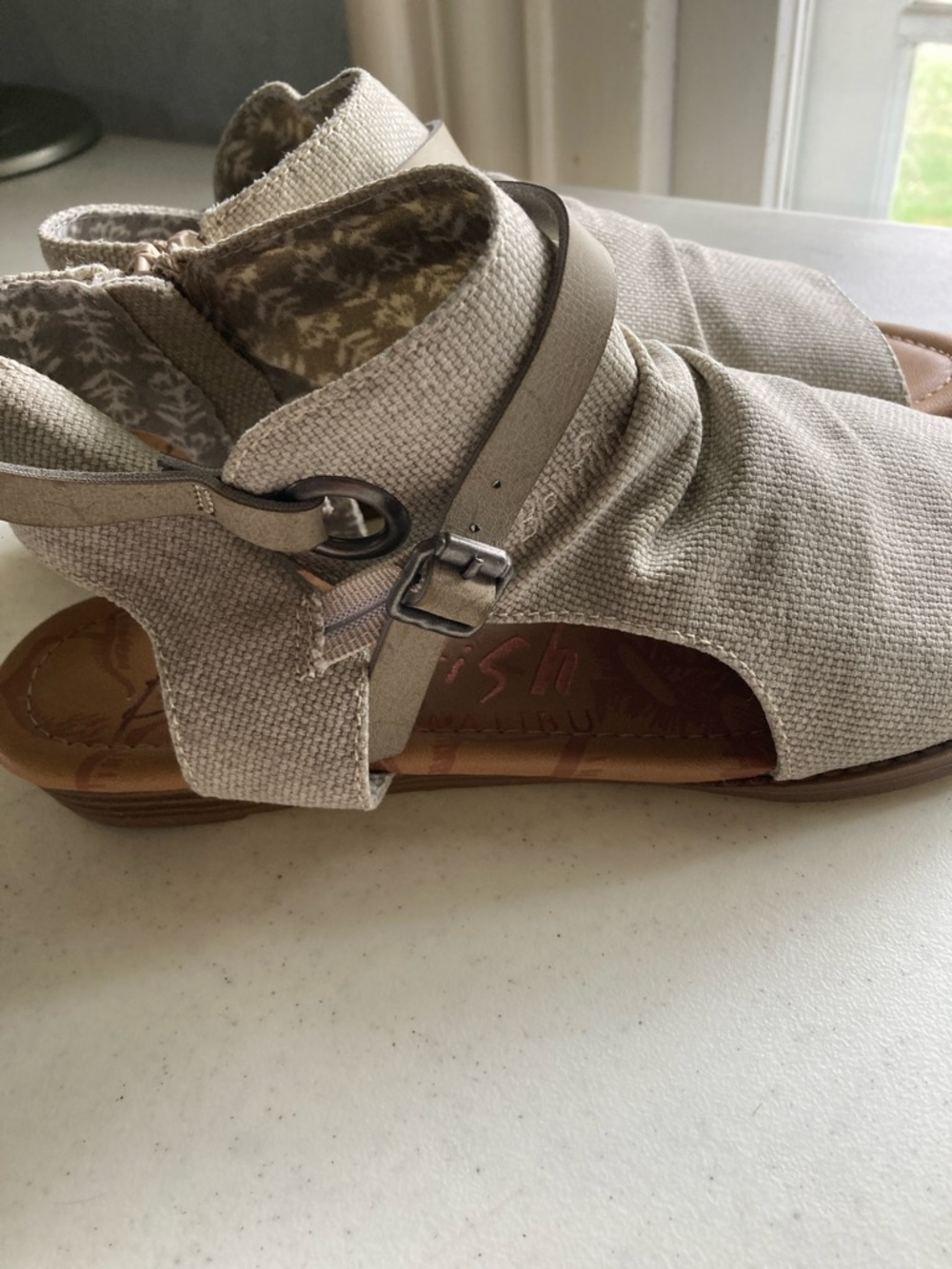 Blowfish Malibu Canvas Open-Toe Ankle Sandals in Beige NWOT - Picture 3 of 8